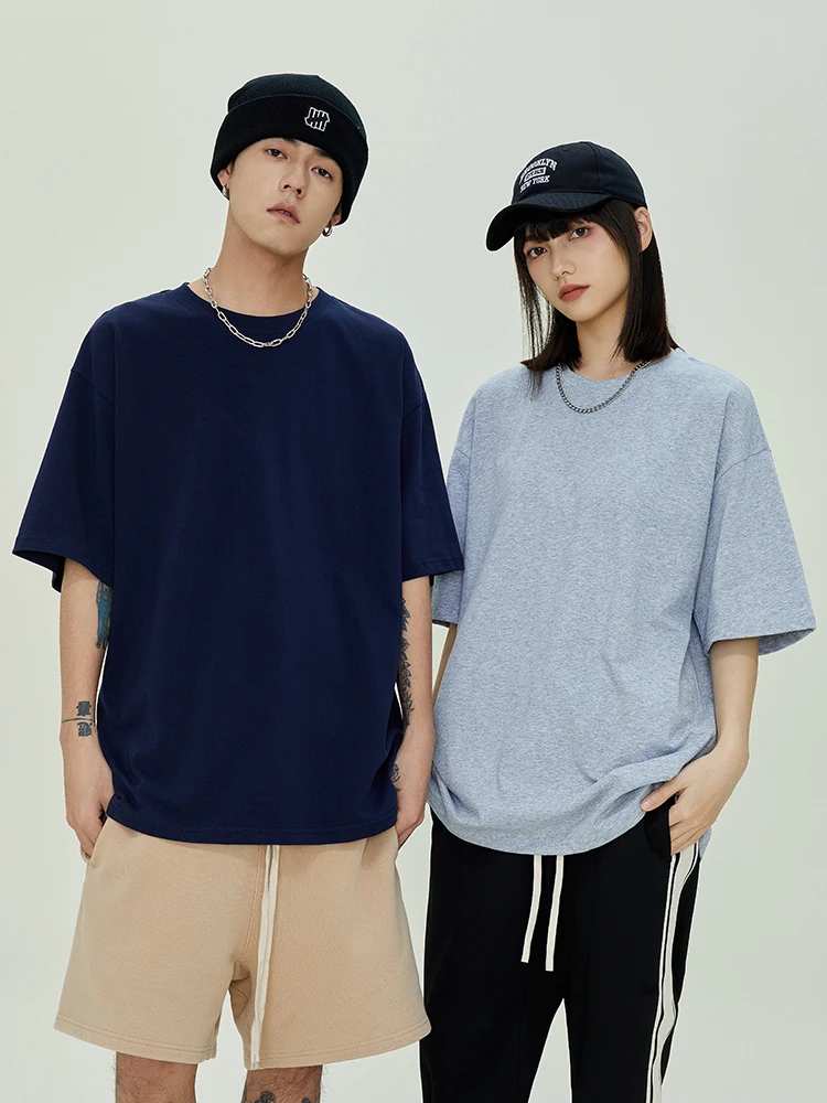 18 Colors Summer Basic T-shirt Men Women Unisex 220G Cotton  Oversized Tee Korean Loose Tops Solid Color Short Sleeve Tshirti