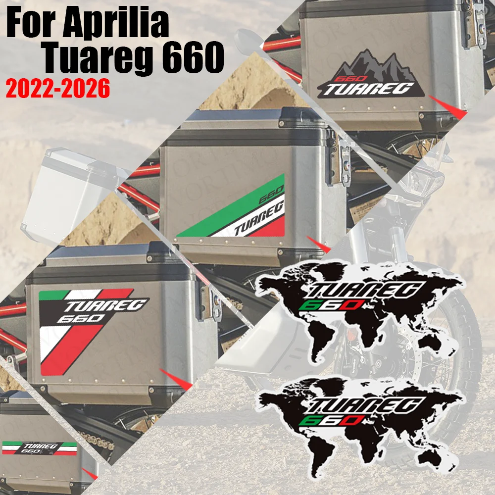 

Motorcycle For Aprilia Tuareg 660 RALLY Adventure Trunk Luggage Cases Panniers Aluminium Top Box Stickers Decals 2022 - 2026