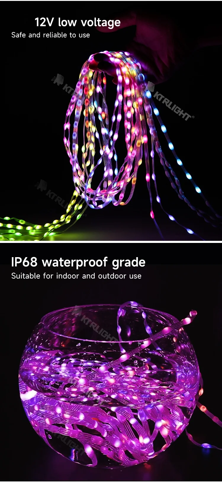 12V 4pin WS2815 Seed Pixel Outdoor LED String Lights Backup Data Wire Individually Addressable RGB Indoor Festivals Accessories