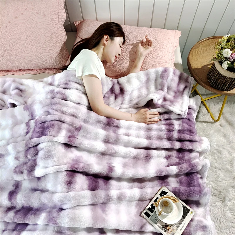 Warm Blanket for Winter Gradient Color Coral Fleece Manta Single/Queen/King Thow Blankets Thick Soft Plaids for Sofa Winter 담요