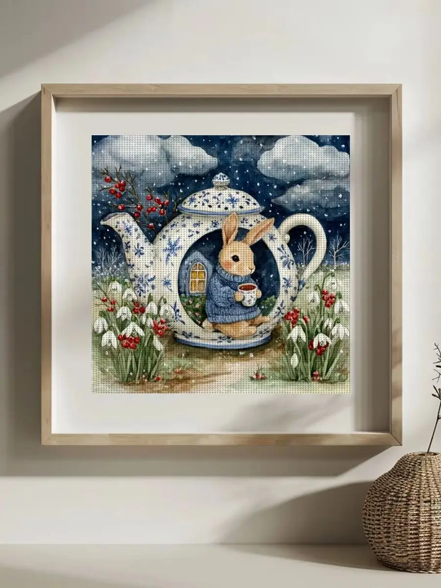 1 Stück 30x30 cm/11,8 Zoll kleiner Hase gestempeltes Kreuzstich-Set DIY-Kit 11/14/16CT DIY-Stickset DIY-Kreuzstich-Set – Detail 1