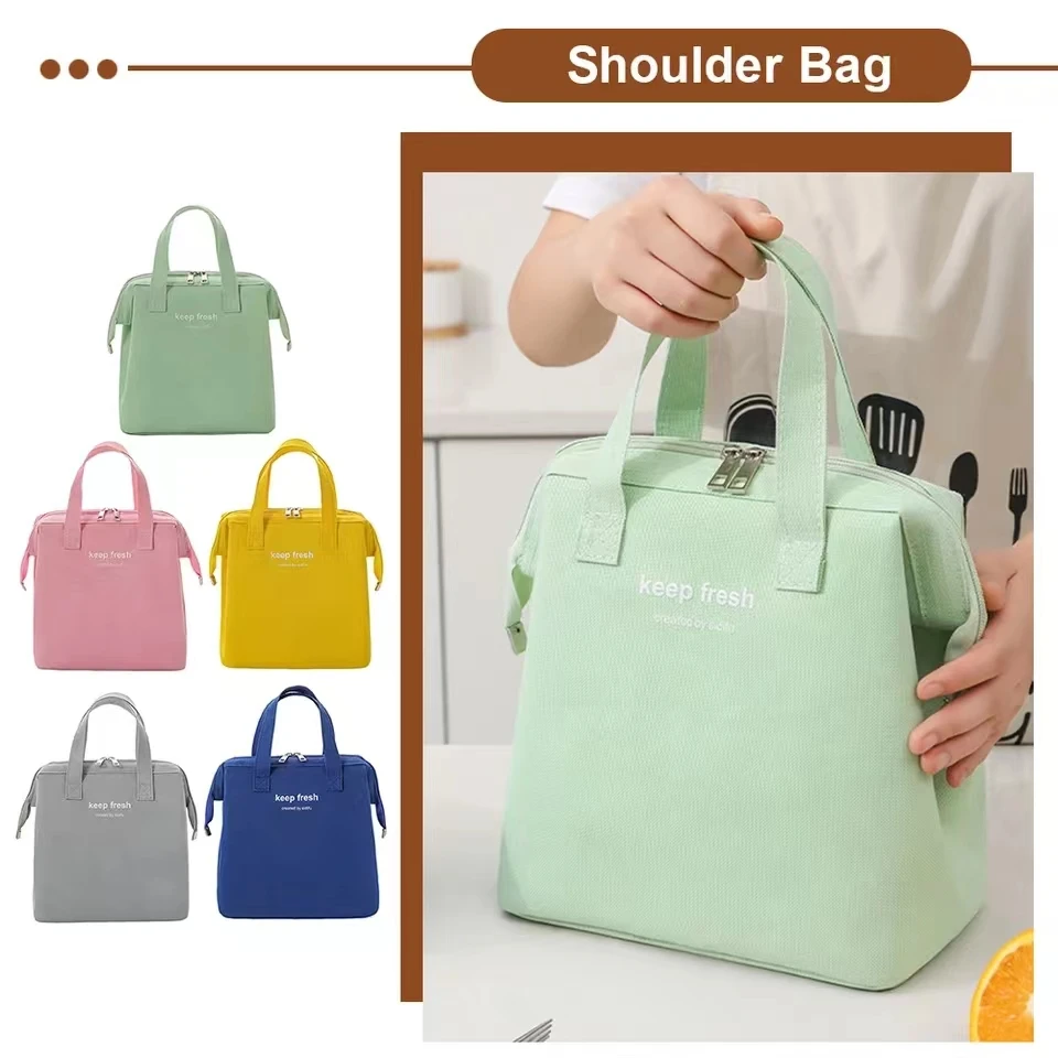 Portable Lunch Bag  Women Thermal Insulated Lunch Box Tote Cooler Handbag Waterproof Bento Pouch Office Food Shoulder Bag