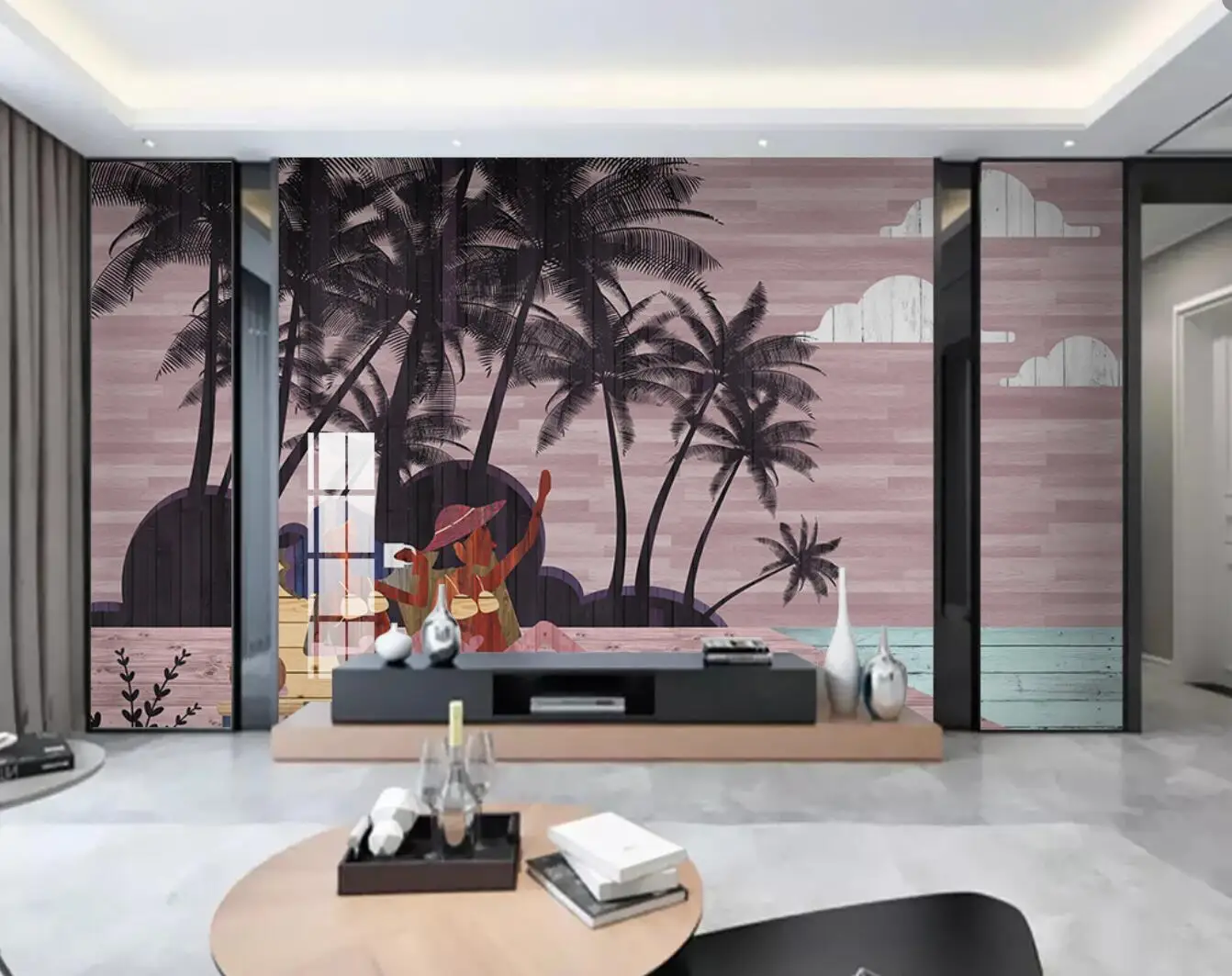 papel pintado de pared Custom wallpaper Nordic Mediterranean style sea coconut wood board wood grain mural papel adhesivo pared