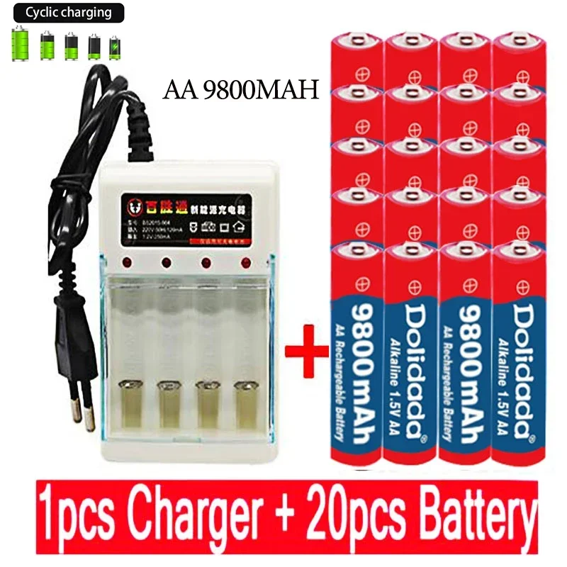 

Rechargeable Battery 2023New Tag AA Battery 9800 Mah AA 1.5 V. Rechargeable New Alcalinas Drummey +1pcs 4-cell Battery Charger