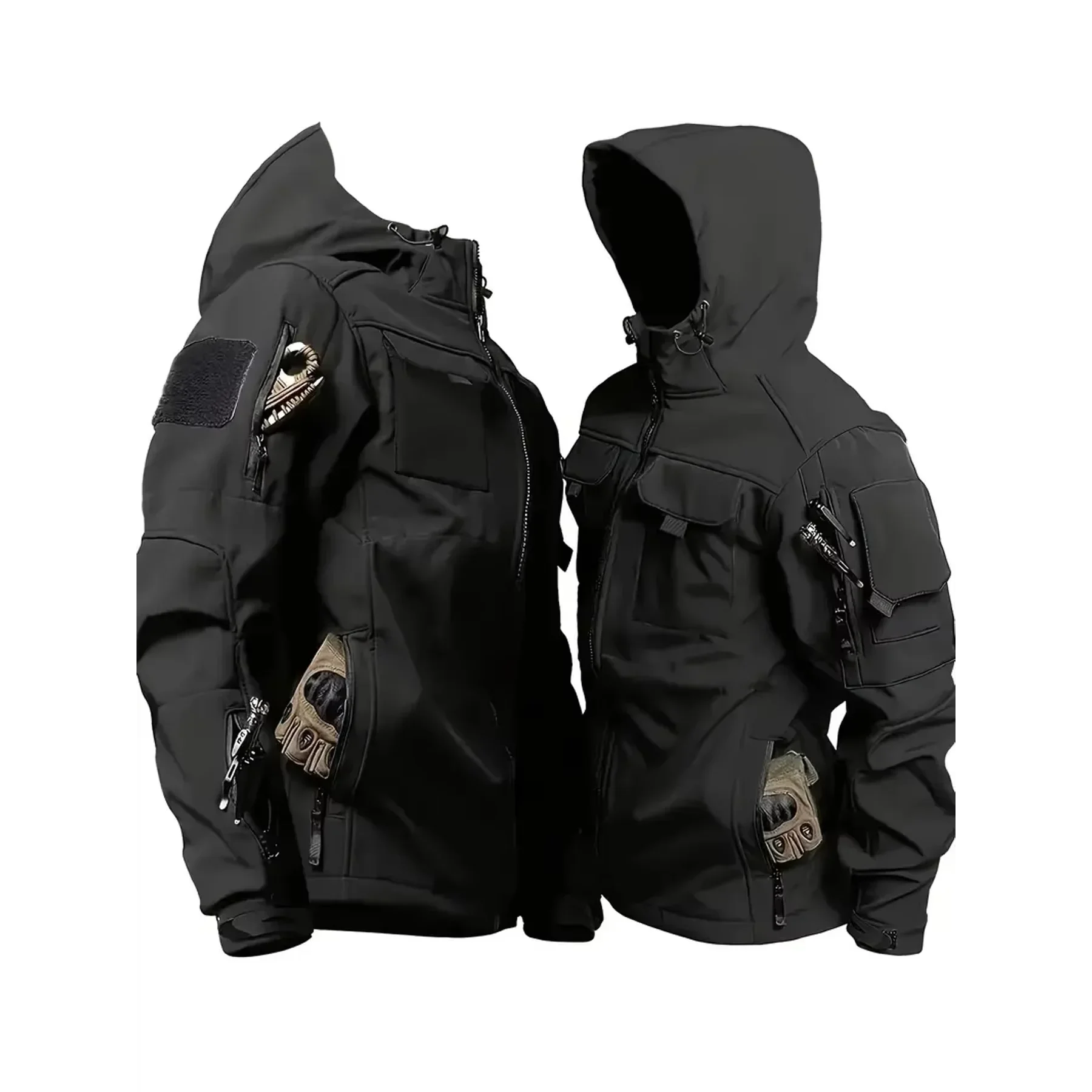 

Winter Jacket Waterproof Mens Windbreaker Fleece Soft Shell Special Tactical Hooded Bomber Jacket Multi Pocket Tactical Coat