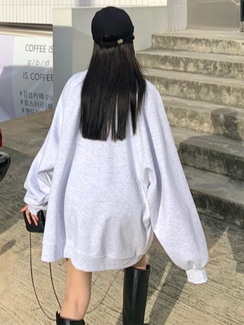 

Long Sve Sweatshirt Dr Женская осенняя мода с вышитыми буквами Loose BF Lazy Sle Batwing Sve Dr