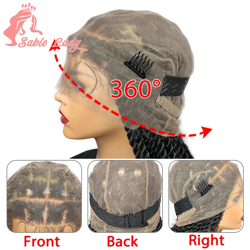 Peruca Sintética Full Lace Braid Goddess para mulheres negras, peruca de torção sem nós, tranças Jumbo Box, tranças senegalesas trançadas peruca, 36"