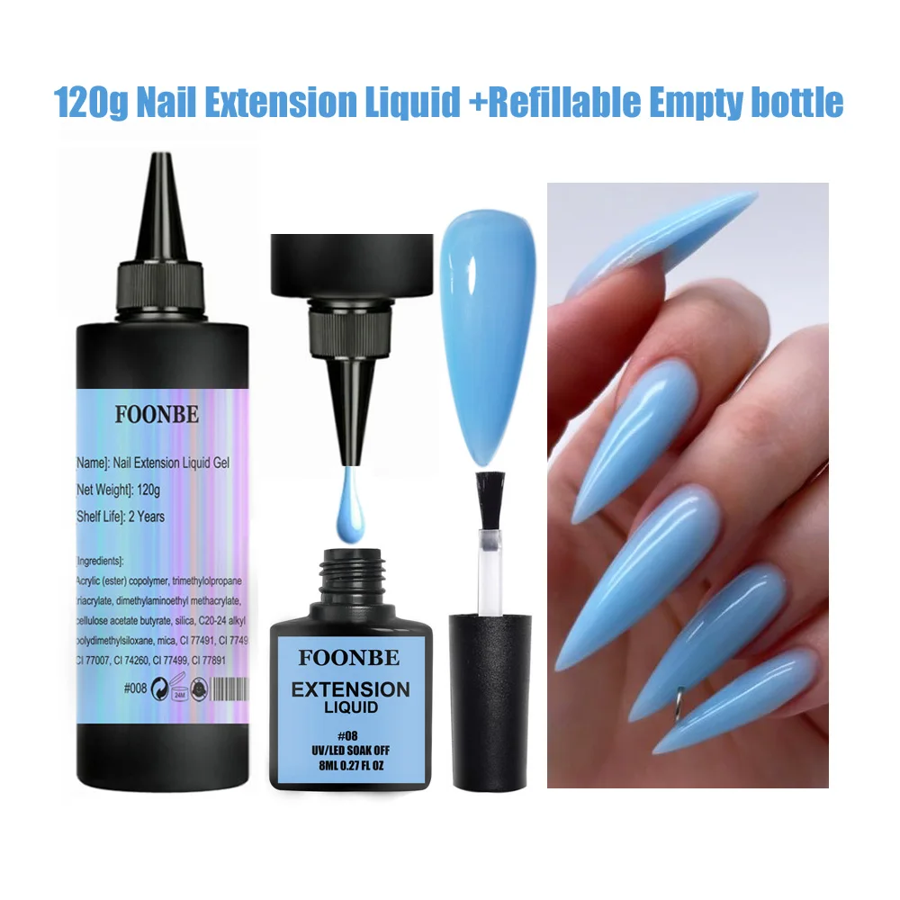 120g Nail Polish Extension Builder Gel + Refillable Bottle UV Poly Nail Gel Clear White Fast Building Liquid Nail Art Varnish