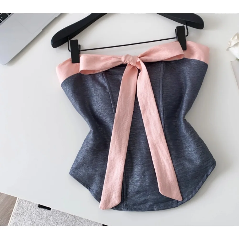 

Chic Vintage patchwork butterfly off shoulder Tank Top Korean Fashion autumn Women Sling Crop Top