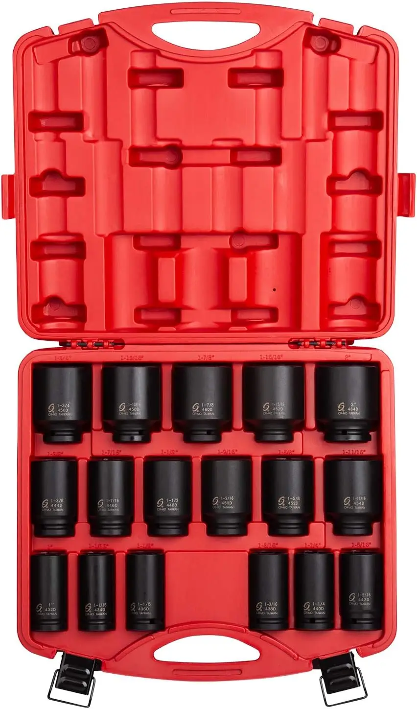 

SUNEX TOOLS 4685 3/4 Inch Drive Deep Impact Socket Set 17-Piece SAE 1"-2" Cr-Mo Steel Radius Corner Design Dual Size Markings