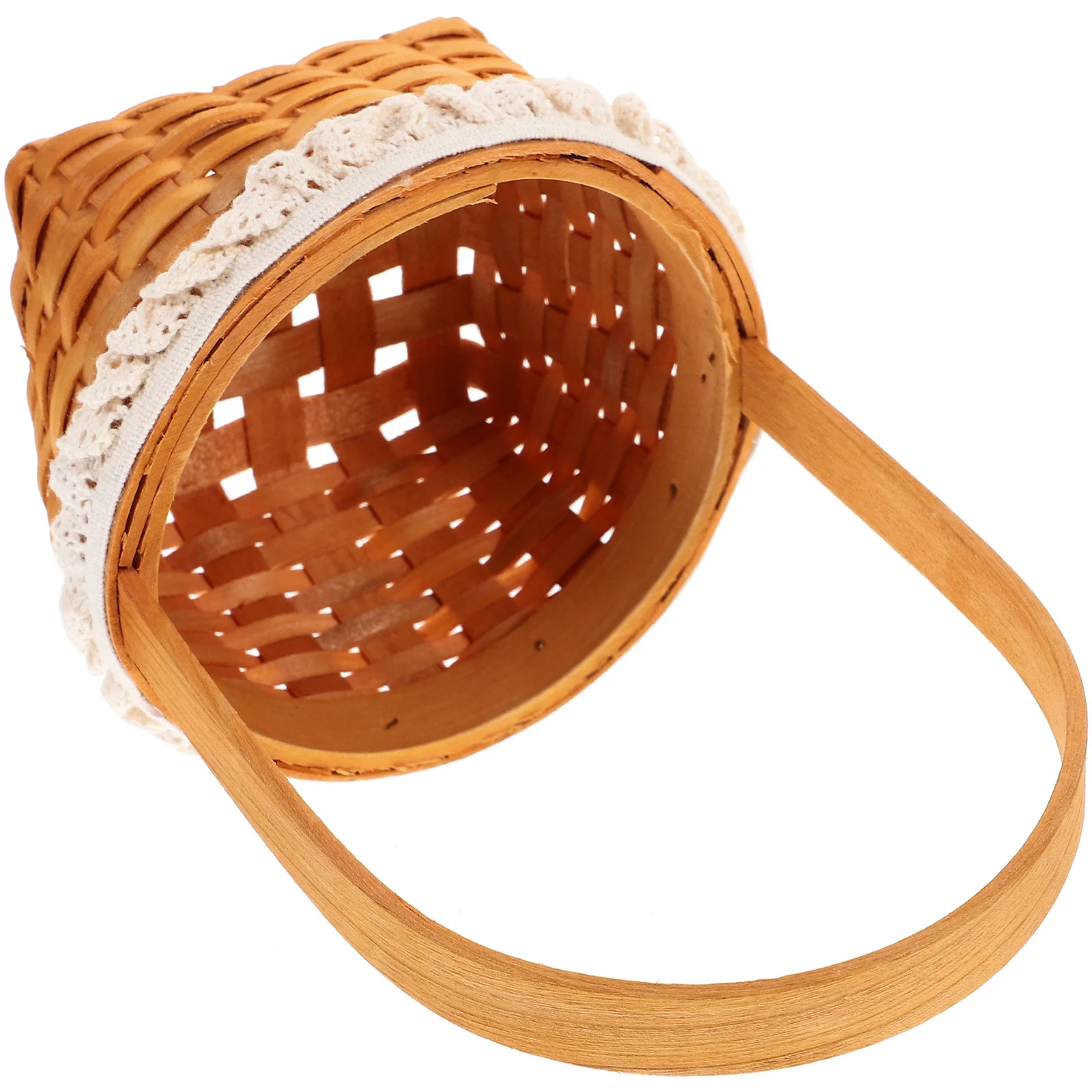 

Wooden Woven Lace Bread Snack Storage Flower Arrangement Rustic Farmhouse Decorative Small Basket Portable Handheld Gift Photo