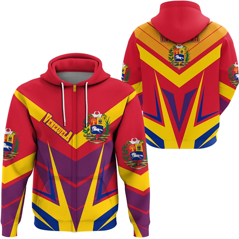 3D Printed Venezuela Flag Map Sweatshirts VEN National Emblem Zip Up Hoodies For Men Clothes Casual Sport Hoody Boy Pullovers