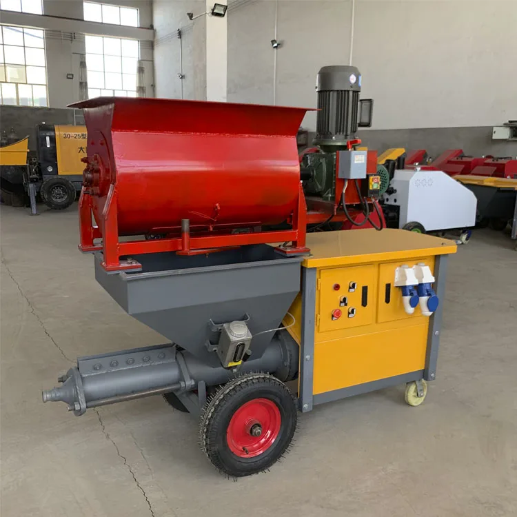 Stable Mortar Spraying Machine with Low Center of Gravity for Safe Operation on Uneven Terrain