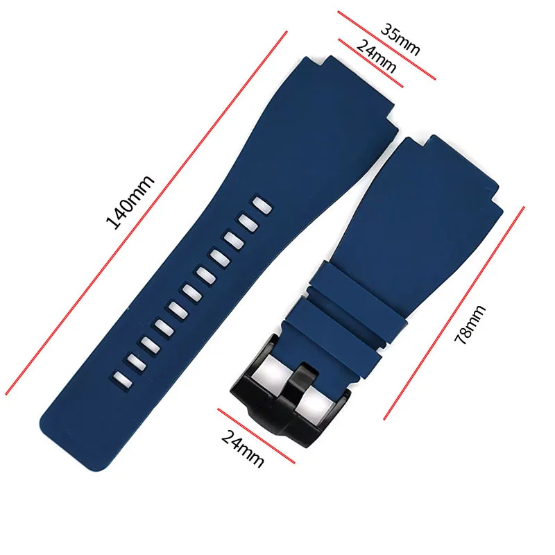 24x35mm Waterproof Rubber Watch Strap for Bell &Ross BR-01 BR-03 Series Convex Mouth Pin Buckle Watch Band Replacement Bracelet