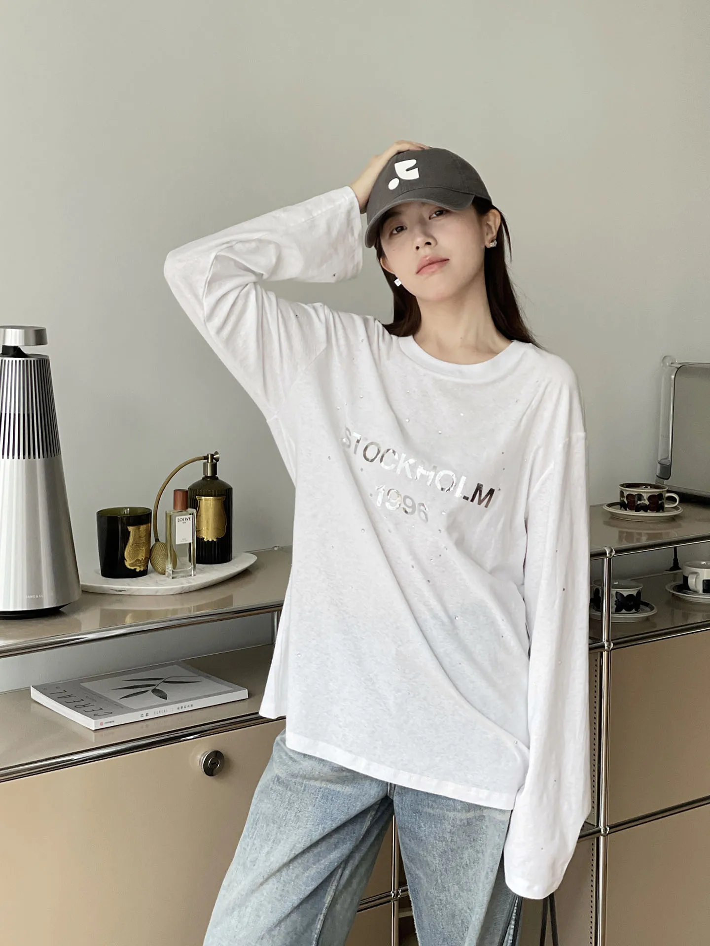 

Fi Buy Buy iny Faionable Winter Limited Women's Mirror Letter Water Diamond Loose Cotton Linen Long Sve T-irt