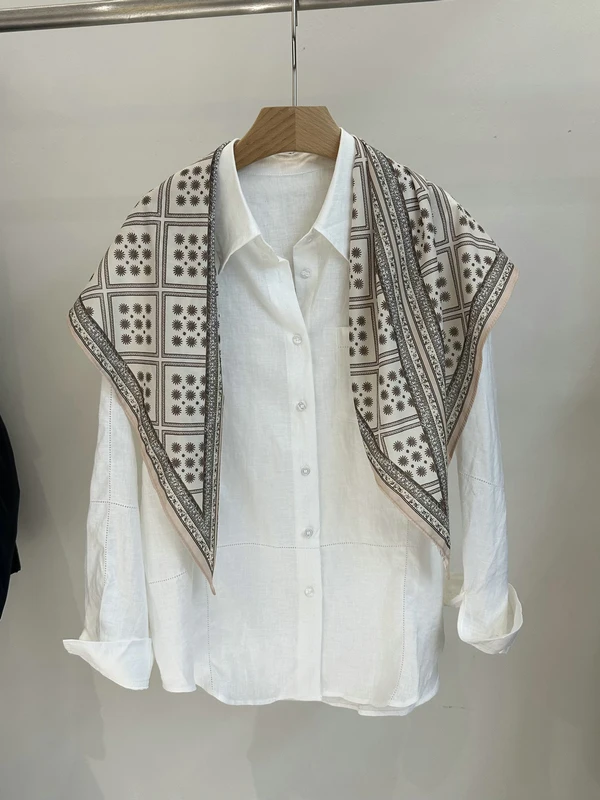 

Льняная рубашка в корейском стиле с эффектом омоложения, весенняя коллекция, повседневный простой женский топ с длинным рукавом и отложным воротником