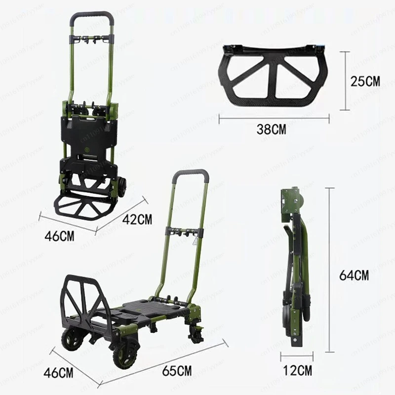 Folding portable flatbed trolley moving household pulling goods four-wheel trailer luggage trolley