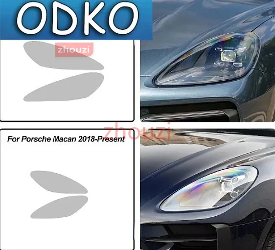 2 Pcs Car Front Light Transparent TPU Headlight Protective Film For Porsche 911 718 Cayenne Panamera Macan Taycan Accessories