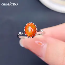 Natural Mexican Fire Opal 8*6mm Ring for Women with Sterling 925 Silver Lady Wedding Engagement Party Festival Gift Fine Jewelry
