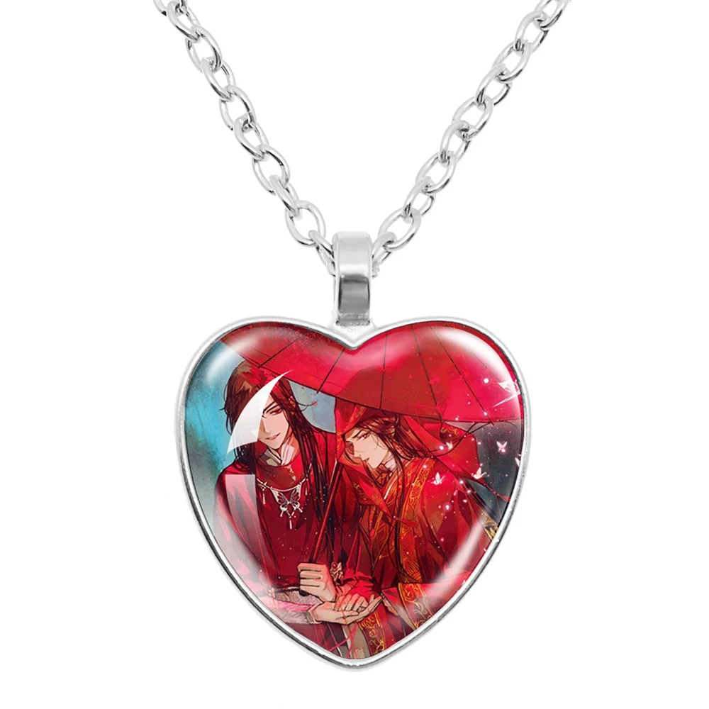 Hot Selling anime Tian Guan Ci Fu Peach Heart Necklace Glass Heaven Official’s Blessing Hua Cheng Xie Lian Cosplay Necklaces