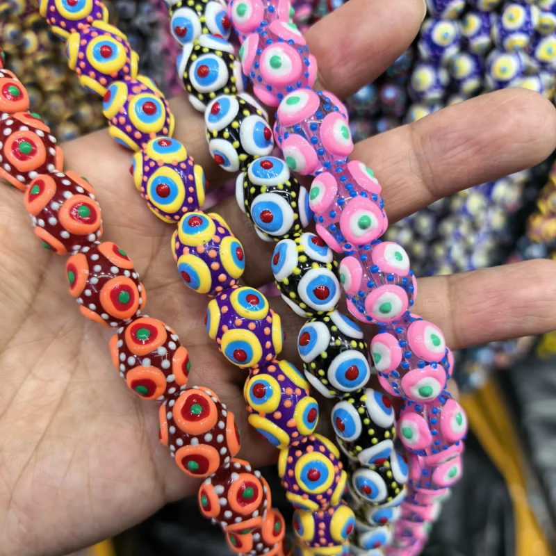 2/5pcs 13x16mm Handmade Funny Lampwork Beads Colorful Elliptical Wave Point Glass Beads For Jewelry Making DIY Bracelet Necklace
