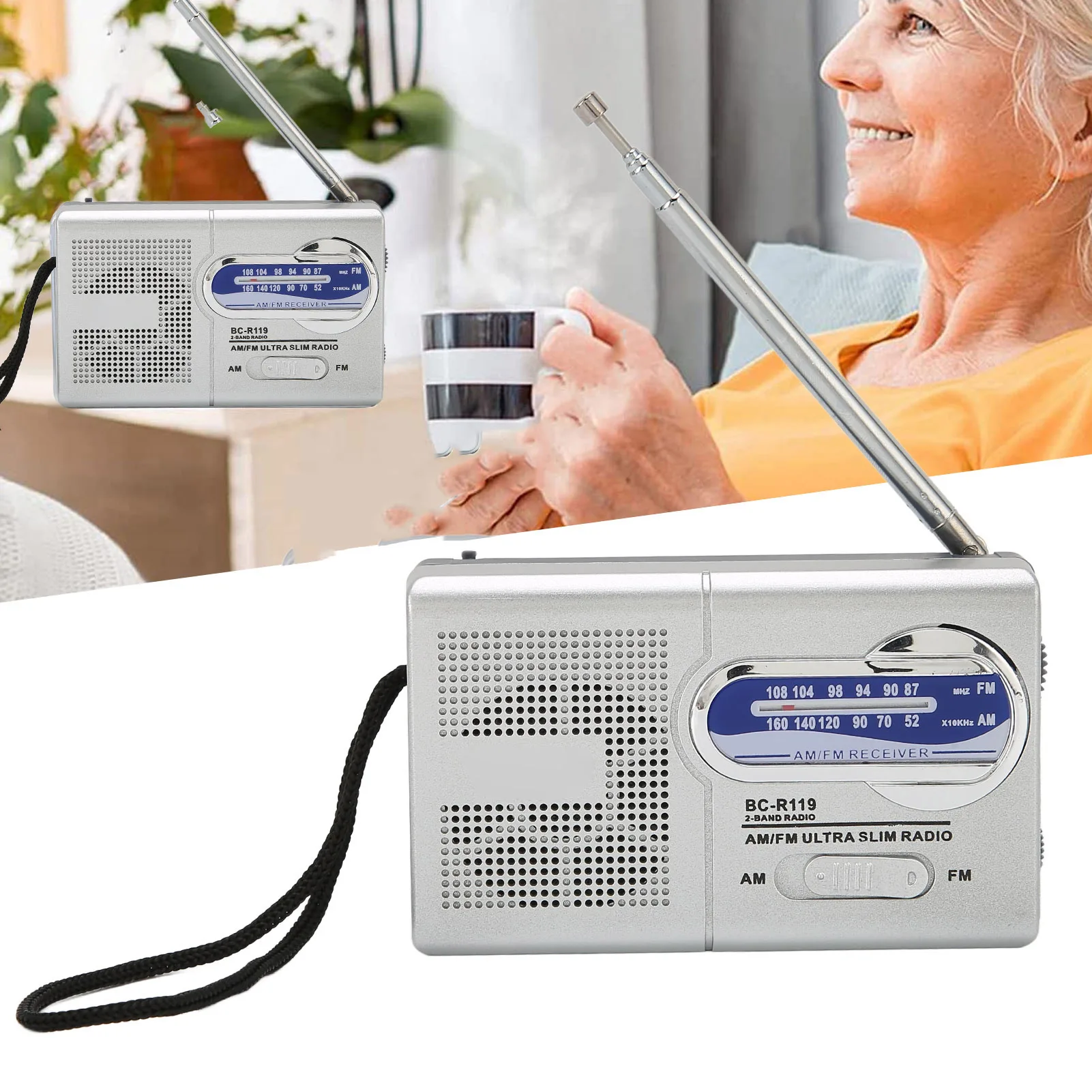 BC-R119 Mini Radio AM FM Radio Portable à piles meilleure réception la plus longue durée pour la course à pied à la maison Soundbox