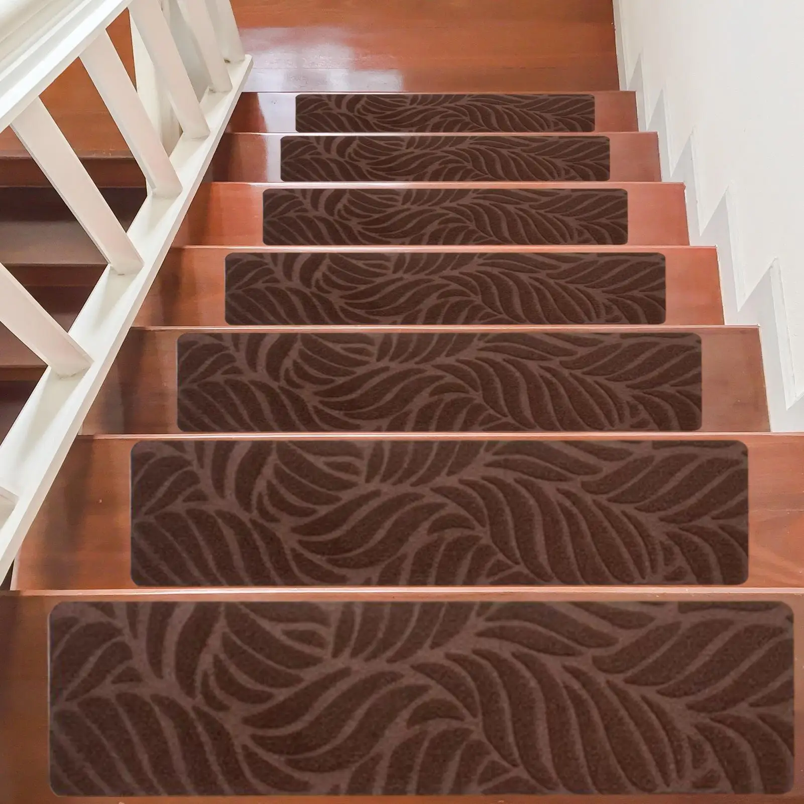 

Staircase Step Treads Peel and Stick Wooden Steps Treads 15 Pieces Non-Skid Safety Rug Stair Protector Runner for Kids Pets Dogs