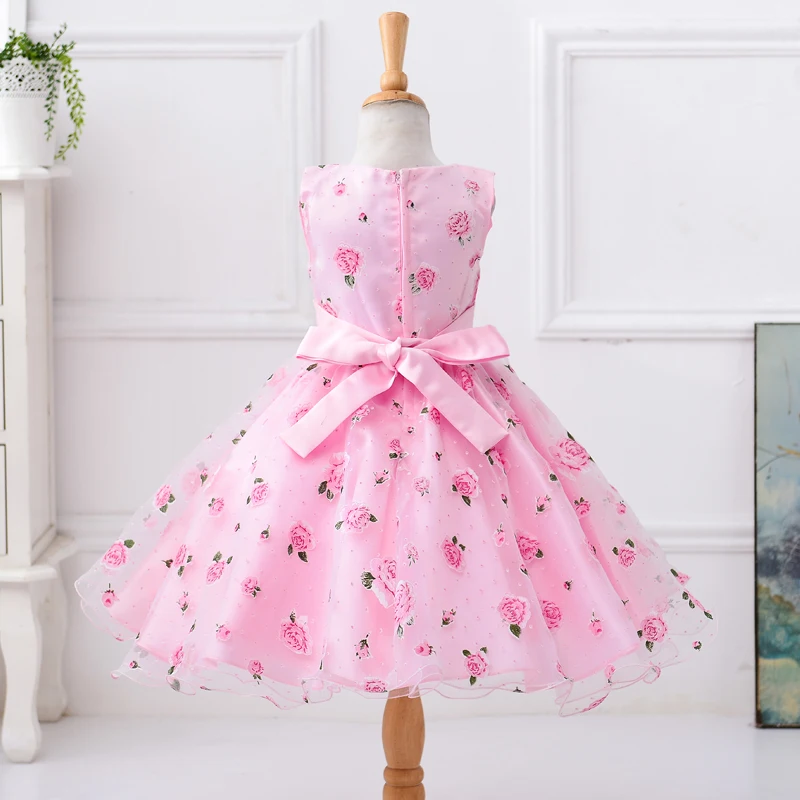 Summer Bridesmaid Flower Girls Dress Princess Kids Dresses For Girl Bow Wedding Party Evening Dress Children Clothing 3 10 Year