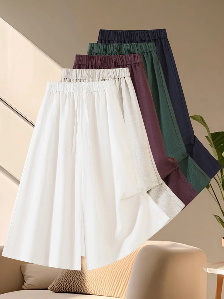 

Summer Thin Linen Wide Leg Pants Skirt High Waist Drapey Casual Eighteen Pants for Short Women Dreamy Commute Style