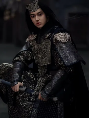 PVC&Leather Vintage Ancient Chinese General 14‑Parts Armour Costume Non Iron Imitation Warrior Outfit with Cape&Lnner Robe Men
