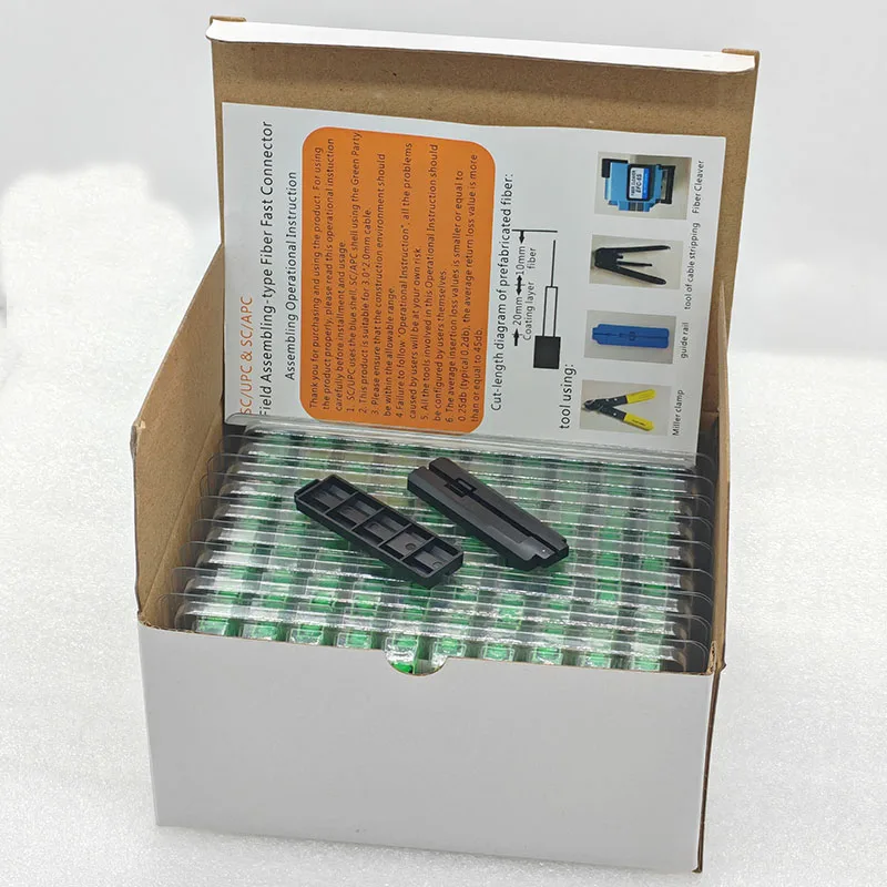 Adattatore connettore in fibra SC precaricato da 100 pezzi per FTTH/CATV, UPC/APC, bassa perdita di inserzione, terminazione rapida miglior prezzo all'ingrosso