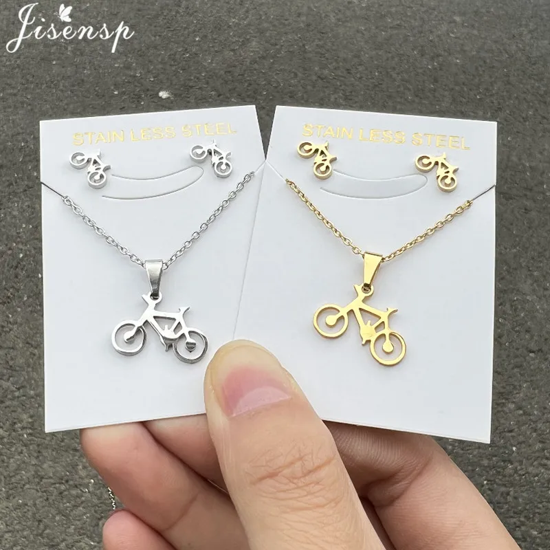 Casual Sport Stainless Steel Bicycle Basketball Charm Necklace Women Classic Cross Jewelry Set Sportman Earring Gift Accessories