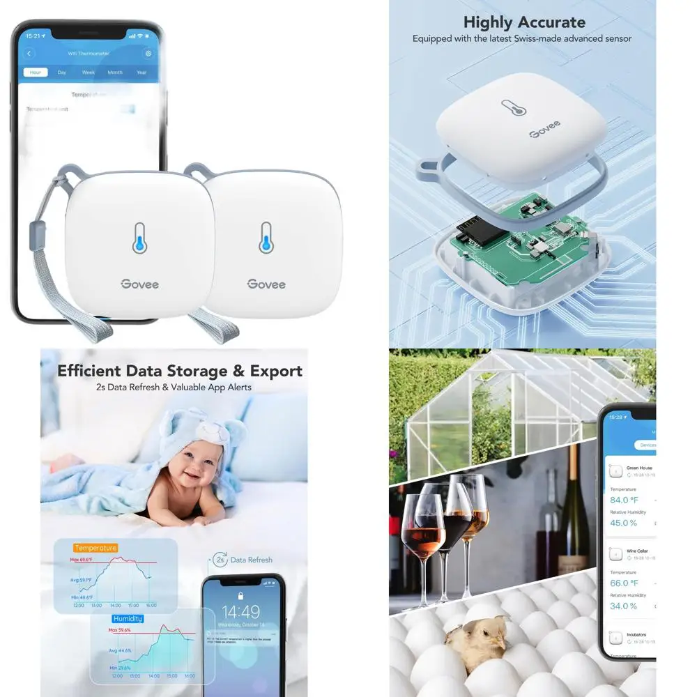 

2-Pk WiFi Smart Thermometer & Hygrometer, App-Enabled, 2-Year Data Log, Ideal for Home, Greenhouse, and Wine Cellar