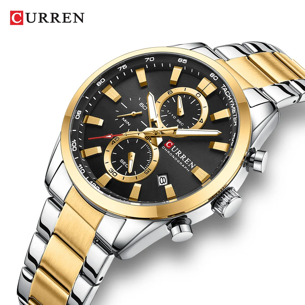 Imagem -03 - Curren Quartz Chrono Sport Ver para Homens Pulseira de Aço Inoxidável Mostrador Multifuncional Marcas