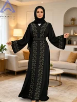 Robe Abaya Florale Fermée pour Femme Musulmane avec Ensemble Hijab, Luxe de Dubaï, Robes Arabes du Ramadan, Tenue de Prière Islamique Malaisienne 5