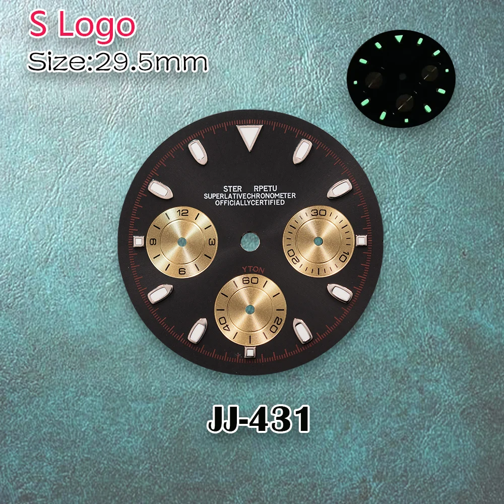 29.5mm S Logo New Panda Meteorite Blue Dial Fit VK63 Movement Green Luminous High Quality Watch Modification Accessories - view 4