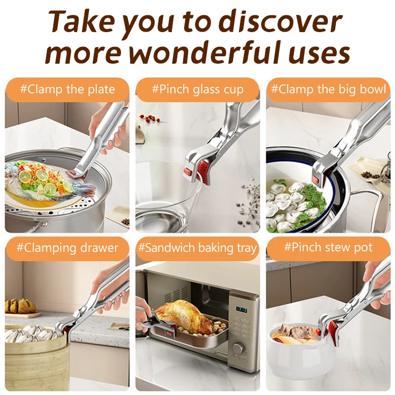 For Frying Pans Air Fryer Steamers Oven Stainless Steel Gripper Clips Hot Dish Plate Anti-Scald Clip Non-slip Bowls Clamp Holder