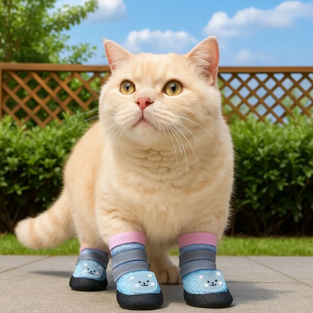 

4Pcs/Set Cute Breathable Dog Mesh Shoes Reflective Wear-resistant Anti-Slip Dog Boots Adjustable Dog Footwear for Cats and Dogs