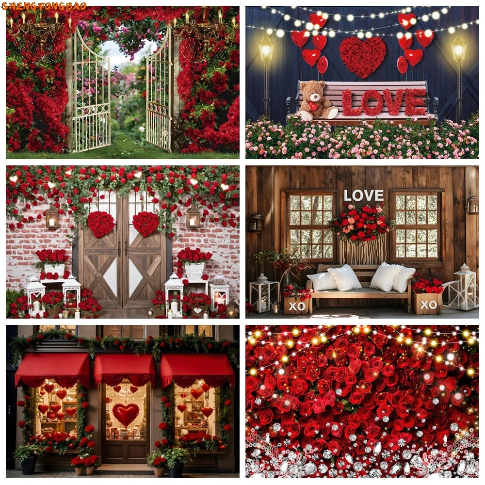 Valentine's Day Backdrops For Photography Kitchen Cafe Love Rose Flowers Romantic Valentine Wedding Party Photo Background Decor