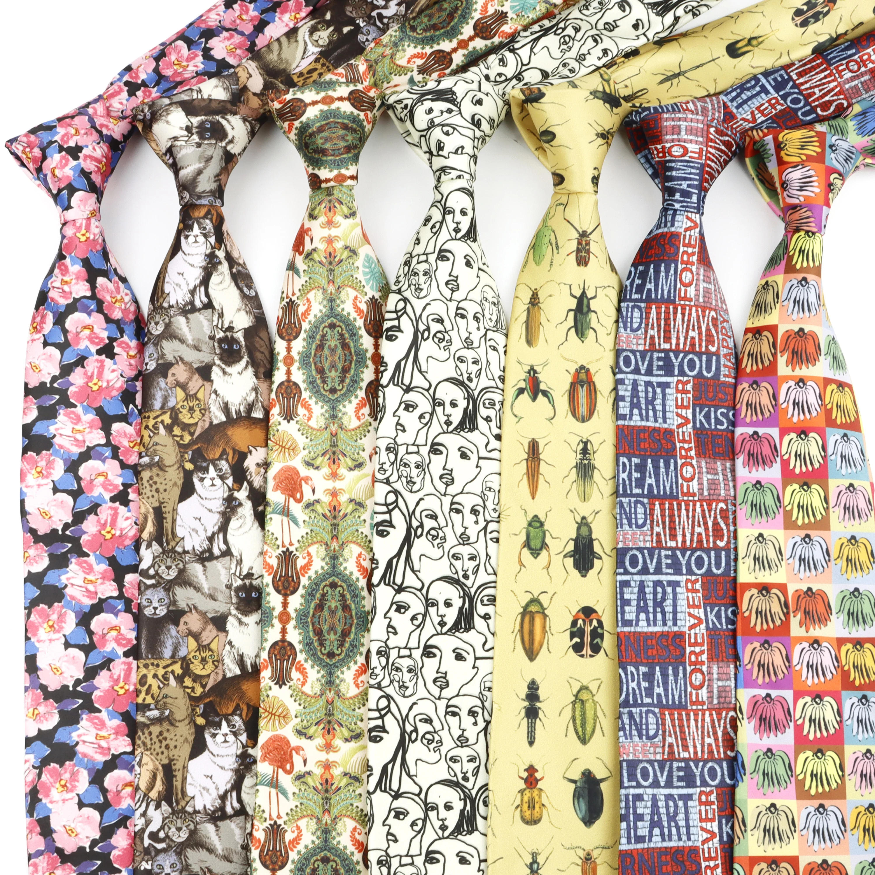 Vintage Imitation Silk Ties New Design Fashion 8cm Graffiti Painting Floral Necktie For Men Business Party Wedding Novelty Gift