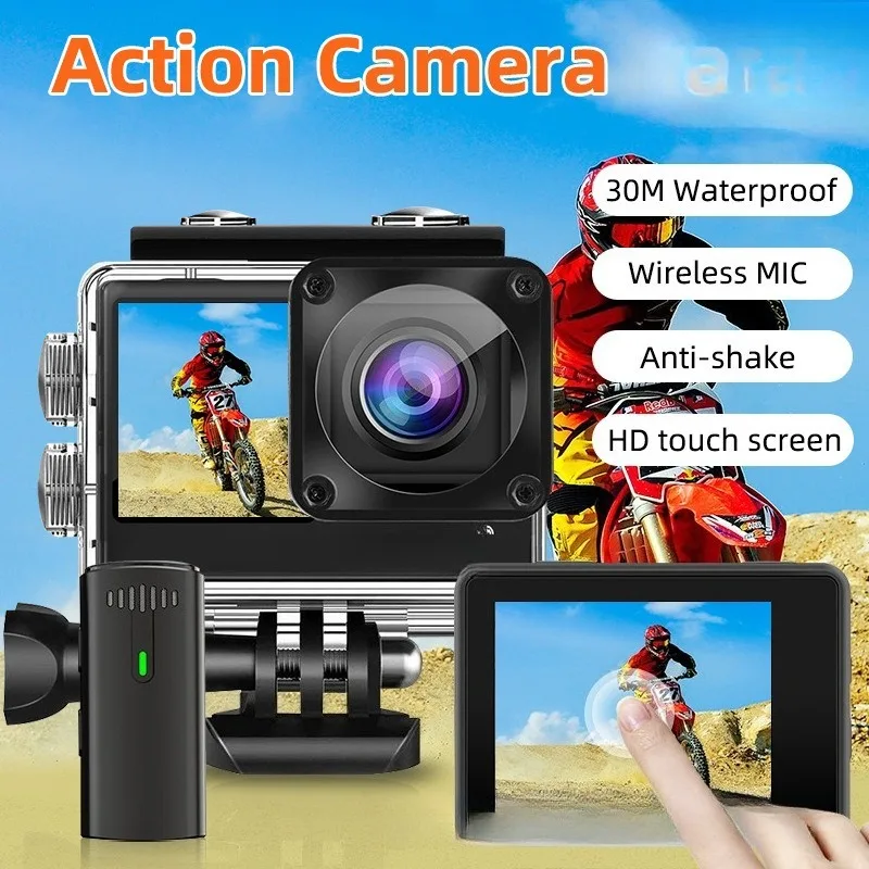 Ultra HD 5K Action Camera Waterproof Anti Shake Outdoor Sports Camcorder Touch Screen Dual Screen Helmet Bicycle Ski Diving Vlog