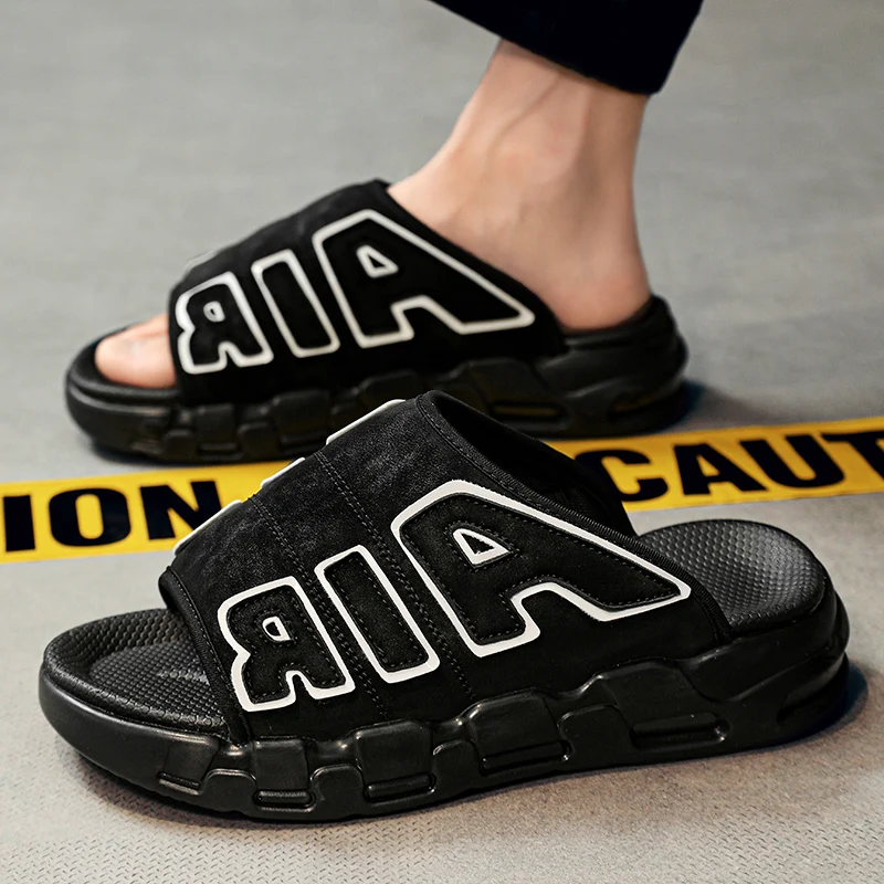 

2023 Fashion Men Platform Slides Black Slide Shoes Men Cartoon Pattern Single Band EVA Slippers Non-Slip Men Sandals