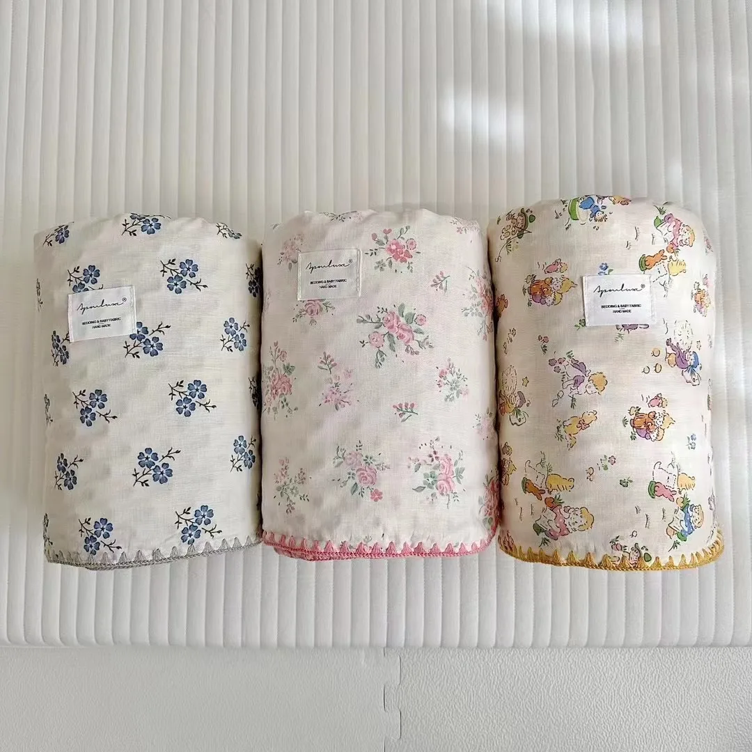 

Customizable ins Korean version of small floral cotton double yarn Doudou blanket thickened