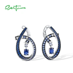SANTUZZA Real 925 Sterling Silver Earrings For Women Sparkling Blue Spinel White CZ  Linear Geometric Party Gifts Fine Jewelry