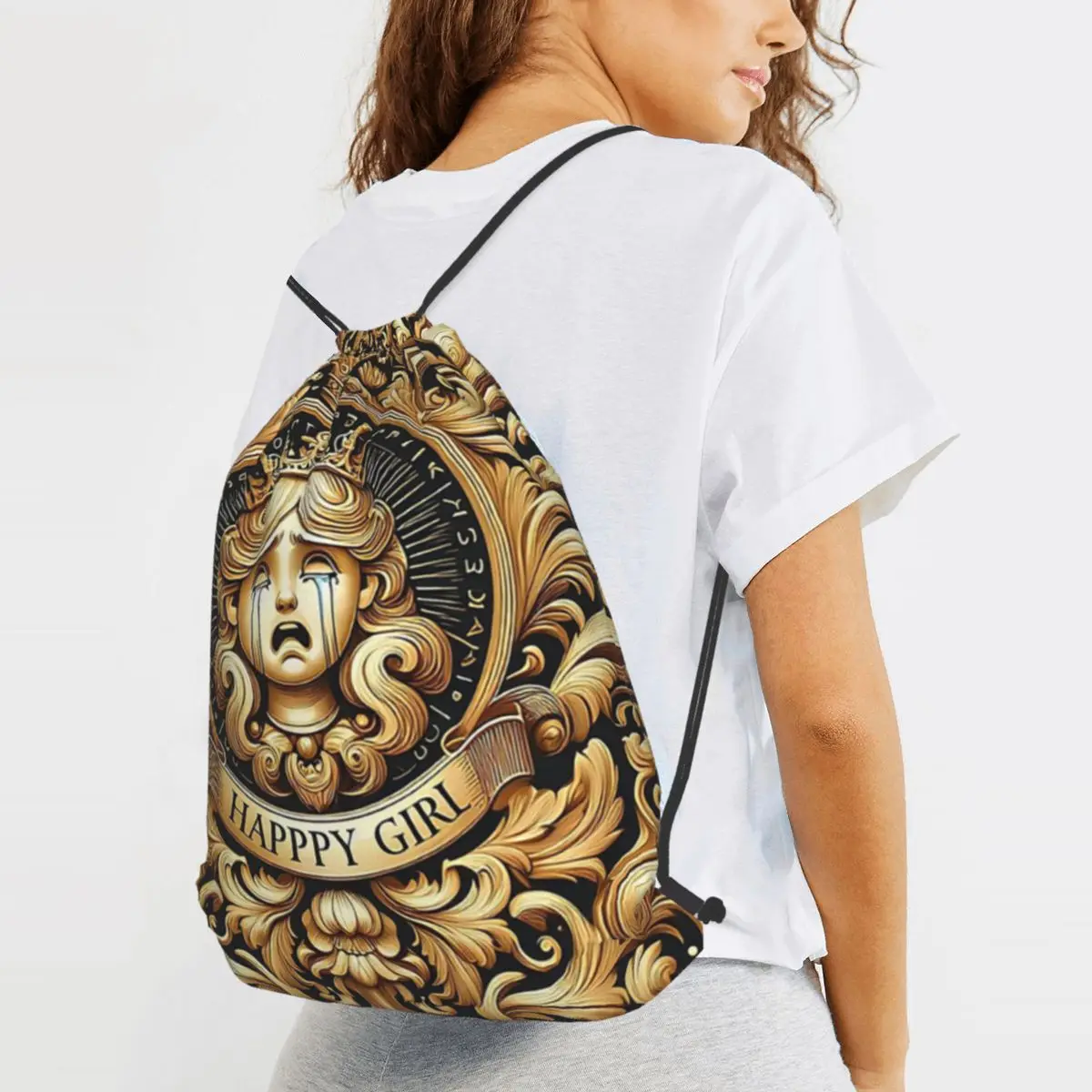 Sad Girl Artwork Sticker Backpacks Fashion Drawstring Bags Storage Bag Book Bags for Man Woman School