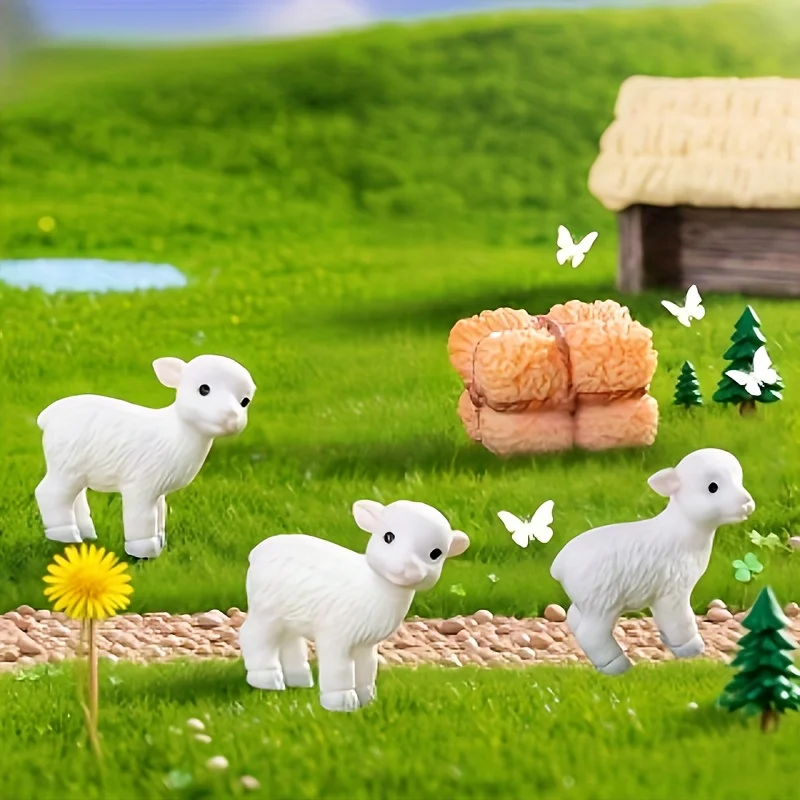 16Pcs Mini Resin Sheep Figurine Set Cute Lamb Statues Mini Landscape Garden Halloween Christmas Party Decor Gifts