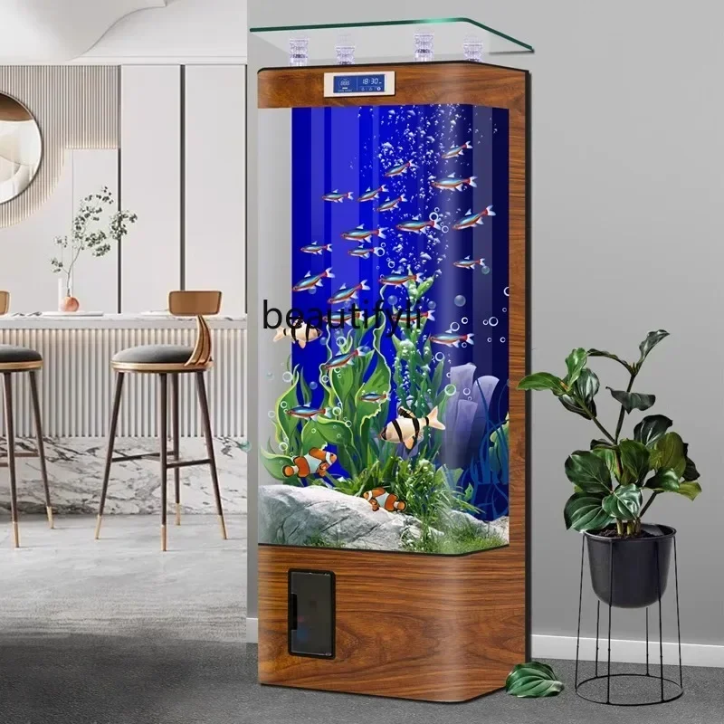

Light luxury fish tank living room small household TV cabinet next to the integrated floor glass aquarium ecological tank