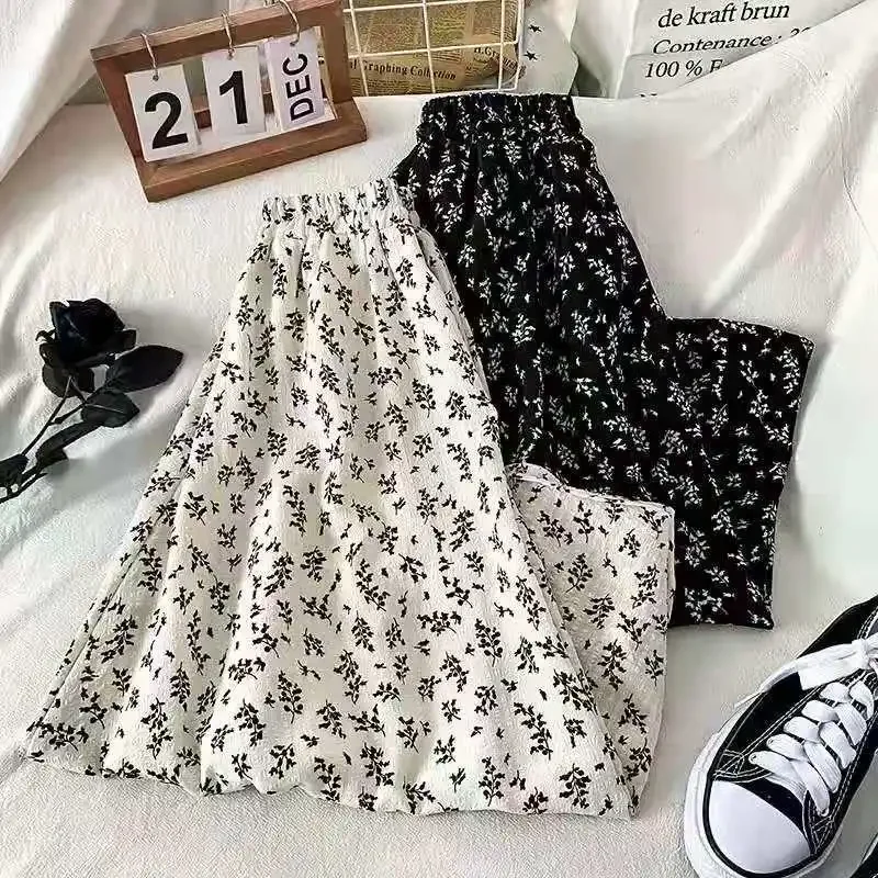 Skirts Women Print Long Style Empire Chic Casual Elegant All-match A-line Design Ulzzang Faldas Summer Basic Tender Soft Trendy