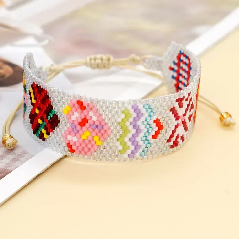 Beaded bracelet Poppy pattern graphic Various Fashion  minimalist Creative Hand knitting Bohemian Adjustable Rice bead bracelet