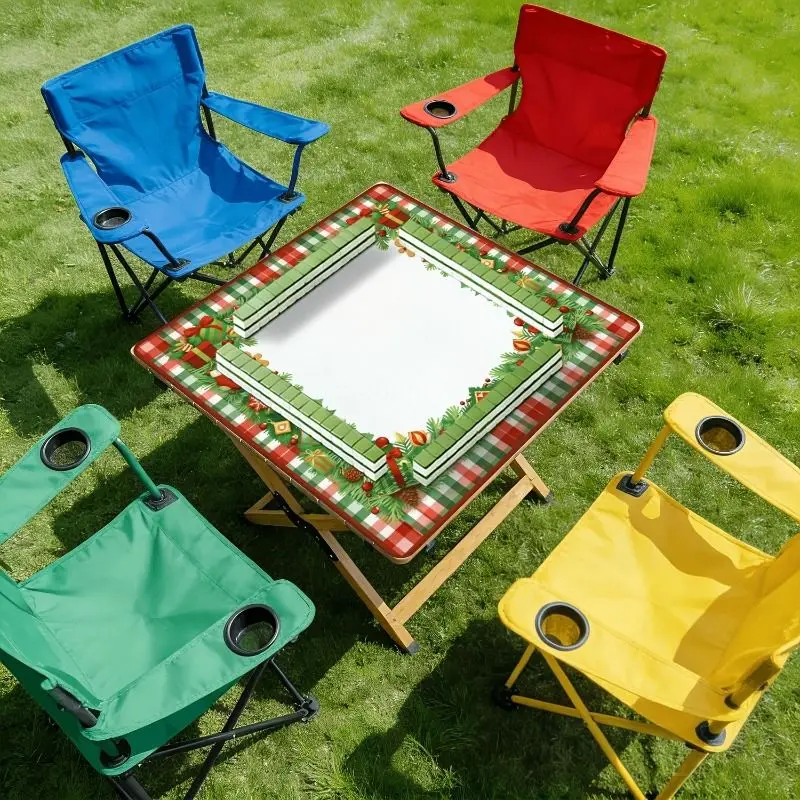 VIKAMA Festive Mahjong Mat Square Noise-Dampening Table Cover Non-Skid Base for Family Board Game Holiday Gift Home Decor
